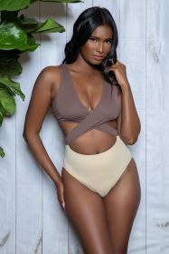 2384 Mia Swimsuit (Color: Brown/Tan, size: M)