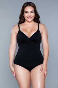 2003 What A Waist Shapewear Bodysuit (Color: Black, size: S/M)