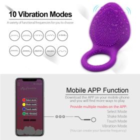 Portable Penis Ring Wireless 10 Vibration Modes with APP Remote Control Cock Ring for Erection Enhancing Long Lasting Male Adult Toys Sex for Men Male (Color: Purple)