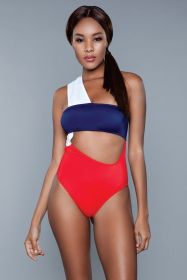 1973 Kennedy Swimsuit (Color: White/Red/Blue, size: S)
