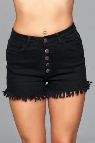 J9 Fringed Button Up Shorts (Color: Black, size: L)